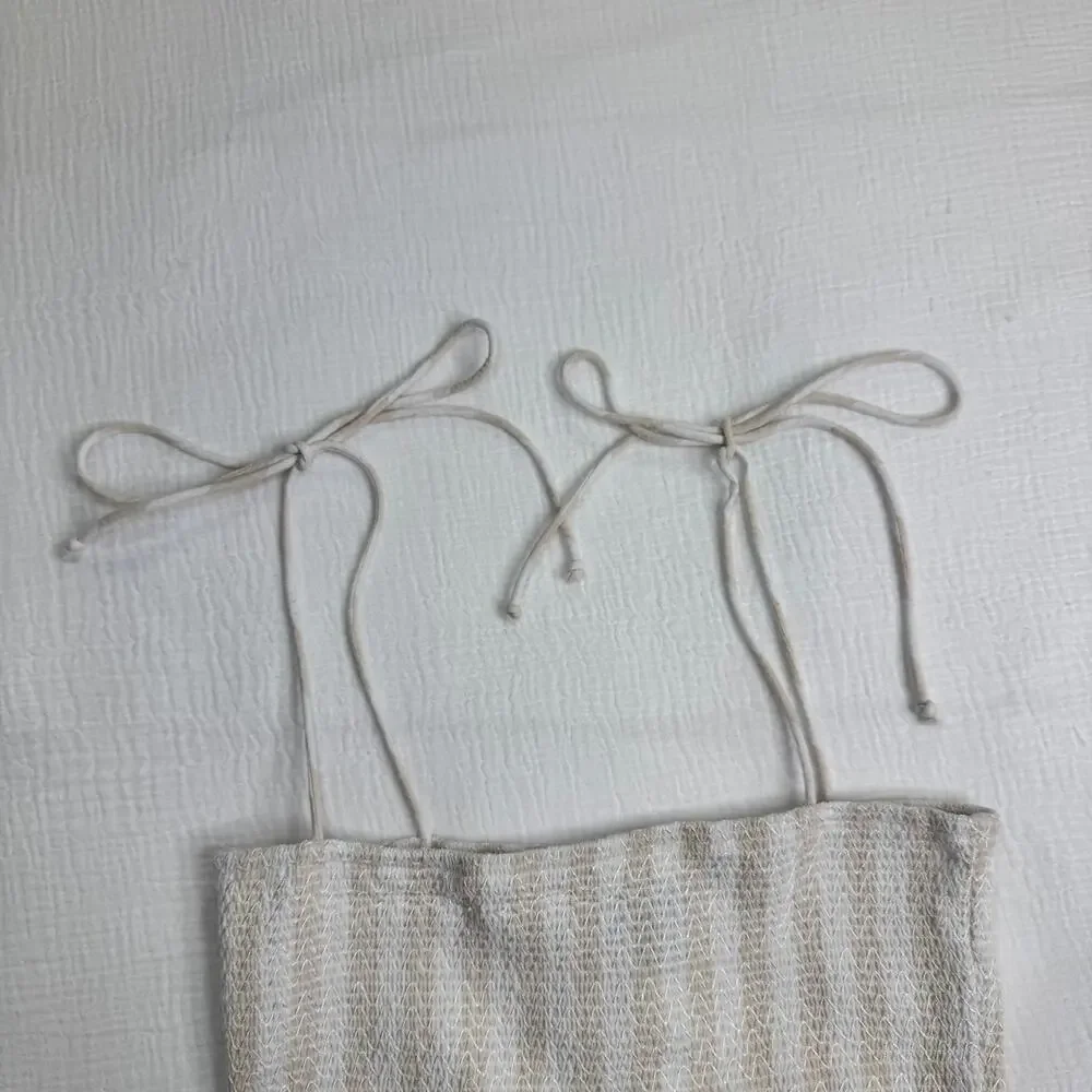 Boohoo Smocked Striped Sundress Maxi Cotton Women’s 6 Tiered Coastal Cottagecore - Picture 12 of 16